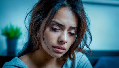 Sad Woman in Depression Close-up Portrait - obrazy, fototapety, plakaty