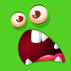 Cartoon funny monster face expression with mouth opened. Vector illustration for Halloween party decoration or package design