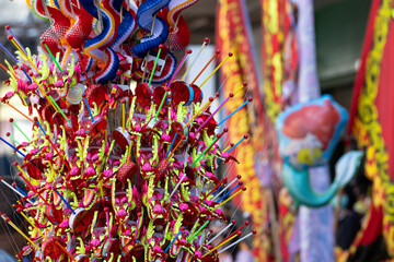 Colorful Chinese dragon toys in Chinese New Year festival.Chinese New Year Decoration, Dragon toy...