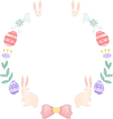 easter bunny frame boader wreath watercolor hand drawn illustration