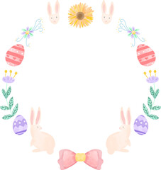 easter bunny frame boader wreath watercolor hand drawn illustration