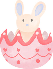 watercolor easter bunny with pink egg cartoon illustration