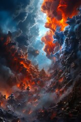 View of Turbulent Heaven and Underworld Collide. War of the Worlds. the Beginning of War Between Heaven and Hell