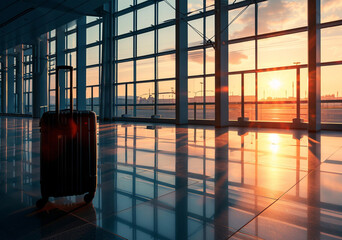 Passenger travel suitcases and bags in the airport terminal, concept of travel and vacation