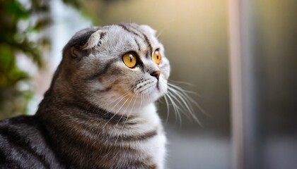 右を向いているかわいいスコティッシュフォールド