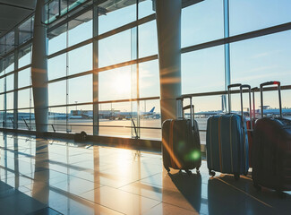 Passenger travel suitcases and bags in the airport terminal, concept of travel and vacation