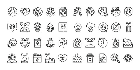 Fototapeta na wymiar Ecology Icon Set With Outline Style