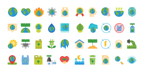Ecology Icon Set With Flat Style Colorful Letters