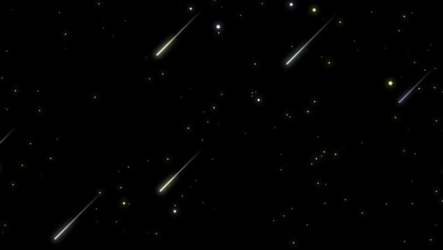 Looped cartoon shooting stars in the sky animation.