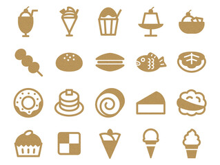 スイーツのアイコンのセット_コルク模様