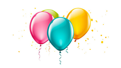 Bunch of colorful helium balloons isolated on transparent background. Party decorations for birthday, anniversary, celebration