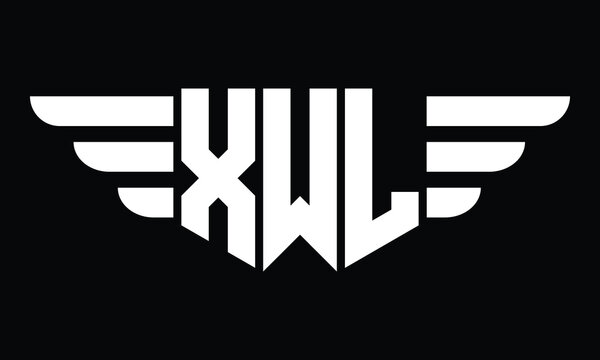 XWL three letter logo, creative wings shape logo design vector template. letter mark, word mark, monogram symbol on black & white.