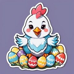 Funny chicken with easter egg. Sticker