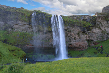 Seljalandsfoss waterfall in the municipality of Rangárþing eystra on the ring road between...