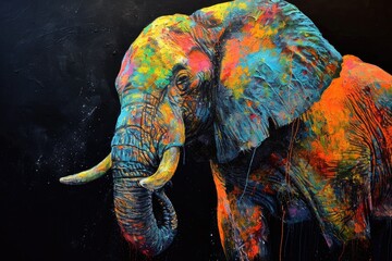 Portrait face of an elephant with colorful paint. - obrazy, fototapety, plakaty