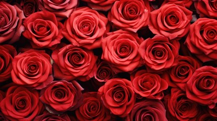 Natural fresh red roses flowers pattern wallpaper. top view, Red rose flower wall background.