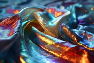 A captivating pastel holographic fabric background photo, featuring angelic style, high detail, iridescence, and neon hallucinations on a textured surface