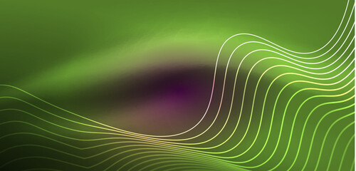 Shiny glowing neon wave. Neon light or laser show, electric impulse, power lines, techno quantum energy impulse, magic glowing dynamic lines