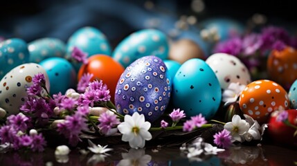 Fototapeta na wymiar Easter delight: vibrant gypso fresh background with colorful easter eggs