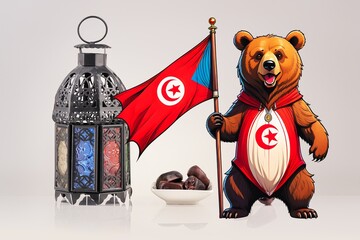 Funny Bear Wearing Tunisian Flag (JPG 300Dpi 10800x7200)
