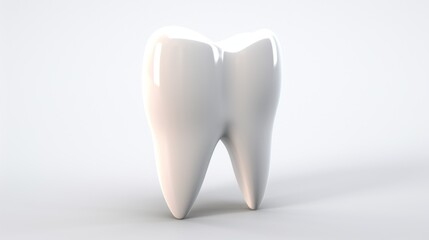  a close up of a tooth shaped object on a white background with a light reflection on the bottom part of the tooth.
