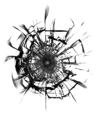 The effect of cracks from a shot at the glass, the armored glass is damaged by a bullet