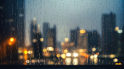 Raindrop Window Dance: Cityscape Elegance in Bokeh Nightscape