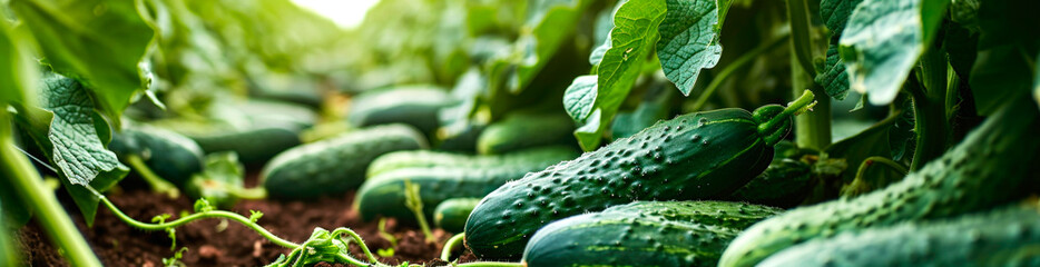 cucumber plantation in a beautiful and fresh rural area. AI generated. - obrazy, fototapety, plakaty