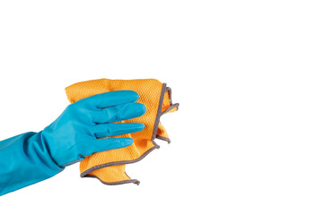 Sanitary cleanup, cleaning rag, hand with glove, professional hygiene service, isolated