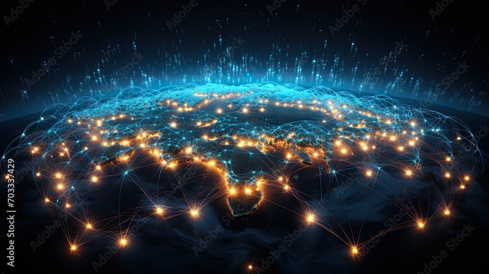 Poster a wan symbol bridging continents, highlighting the global reach of wide area networks