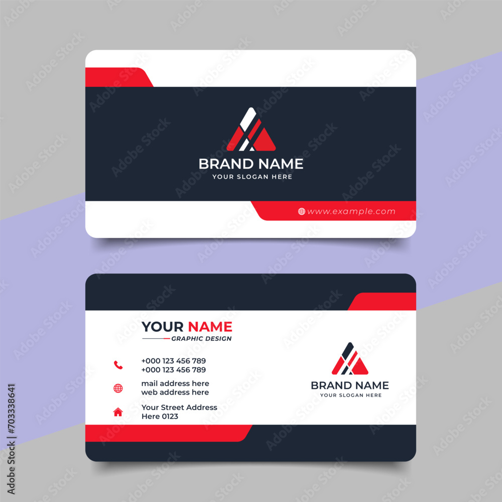 Wall mural red modern creative business card and name card horizontal simple clean template vector design