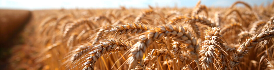 Close up of wheat ears, field of wheat in a summer day. Harvesting period. AI generated.