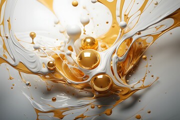 Abstract background with golden and white paints splash.