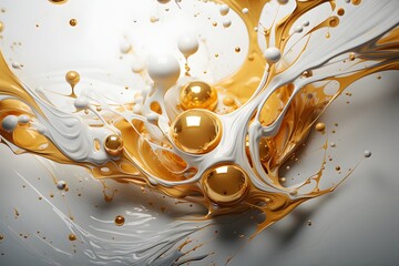 Abstract background with golden and white paints splash.