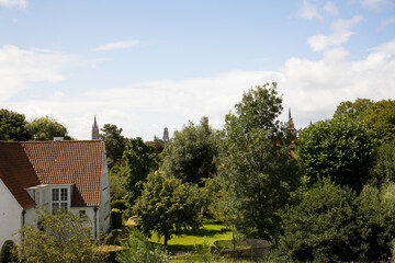 Medieval Town Bruges old city in Flanders in Belgium Europe. Art and culture. Tourists city called the Venice of the North. Ancient medieval architecture gothic buildings, canals, cobbled alleyways
