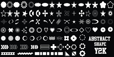 Obraz premium Set of Abstract geometric Y2k shapes trending retro futuristic design elements infographic shapes. Modern trendy concept with symbols and objects. Retro futuristic Vector illustration for UI 2 0 3 