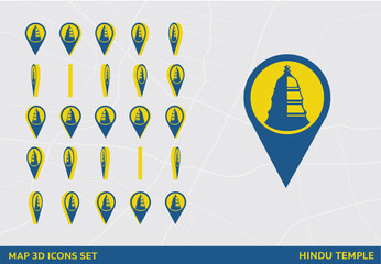 Maps 3D Icon Set Rotation Hindu Temple Sign Vector Illustration