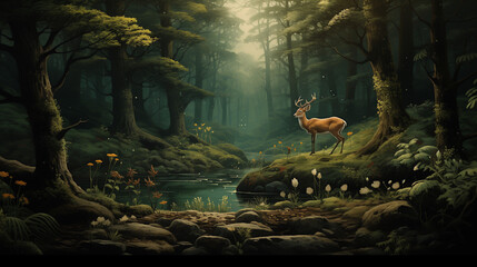 Forrest background with wildlife animals