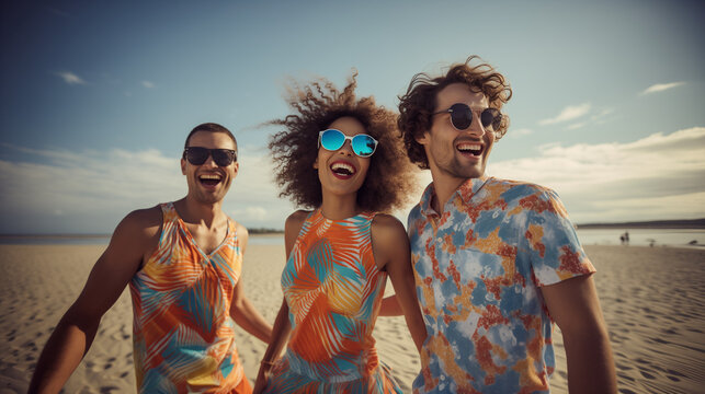 group of freind having fun on the beach