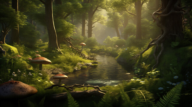 Forrest background, rainforest background, warm light
