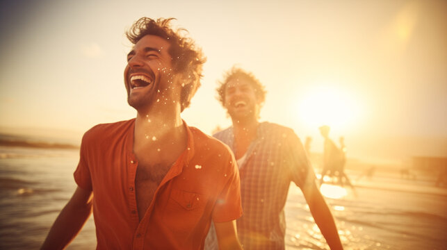 group of freind having fun on the beach