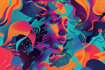 A colorful Psychedelic image representing mental health awareness With vibrant gradients and...