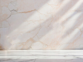 Marble Background image for design or product presentation, with a play of light and shadow, in light, warm neutral tones	