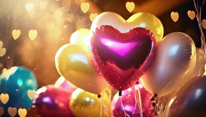 Valentine's Day Background with an Array of Heart-shaped Balloons - Powered by Adobe