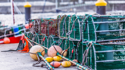 Pots and fishing utensils in the port