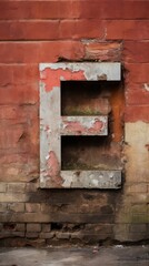 An old brick wall with a broken letter e on it