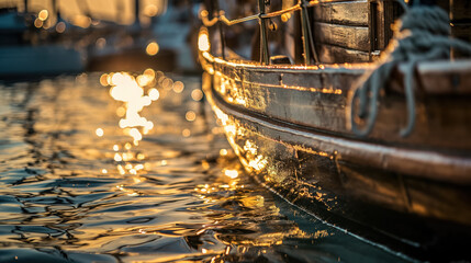 Sunset light reflecting on boat.