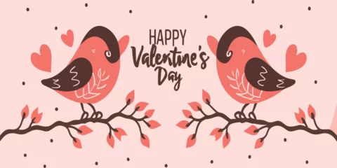 Fotobehang Happy Valentines Day background with flowers and heart love © Graphic Shops
