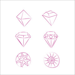 A set of diamonds in a flat style. Abstract pink diamond collection .