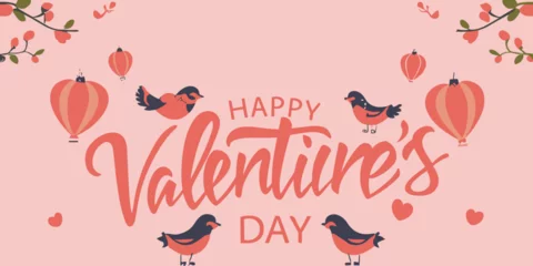 Fotobehang Happy Valentines Day background with flowers and heart love © Graphic Shops